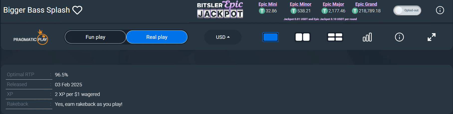 The info panel under game windows at Bitsler showing their optimal RTPs