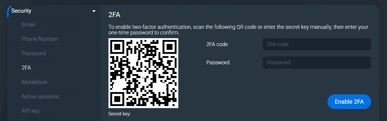 The security tab at Bitsler casino with its 2FA option