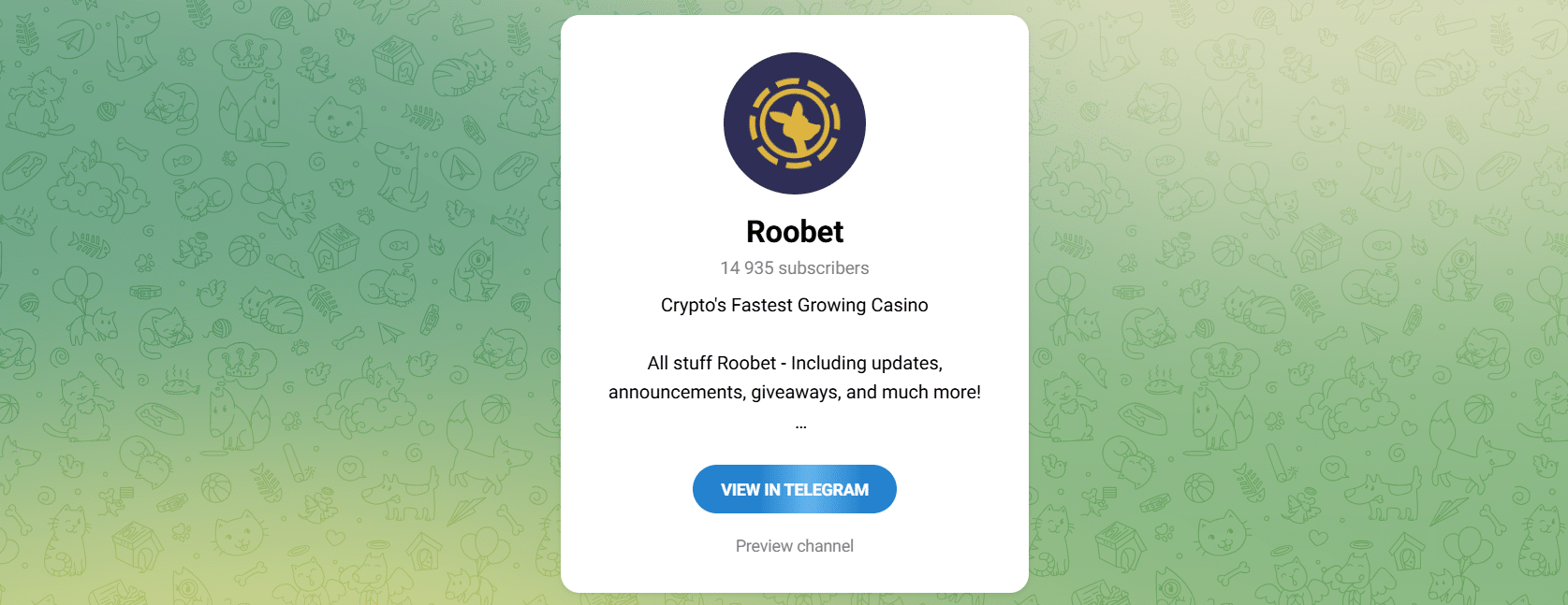 A screenshot of the official Roobet Telegram group