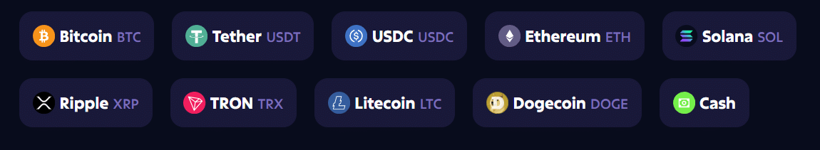 All the cryptos featured accepted at Roobet.com