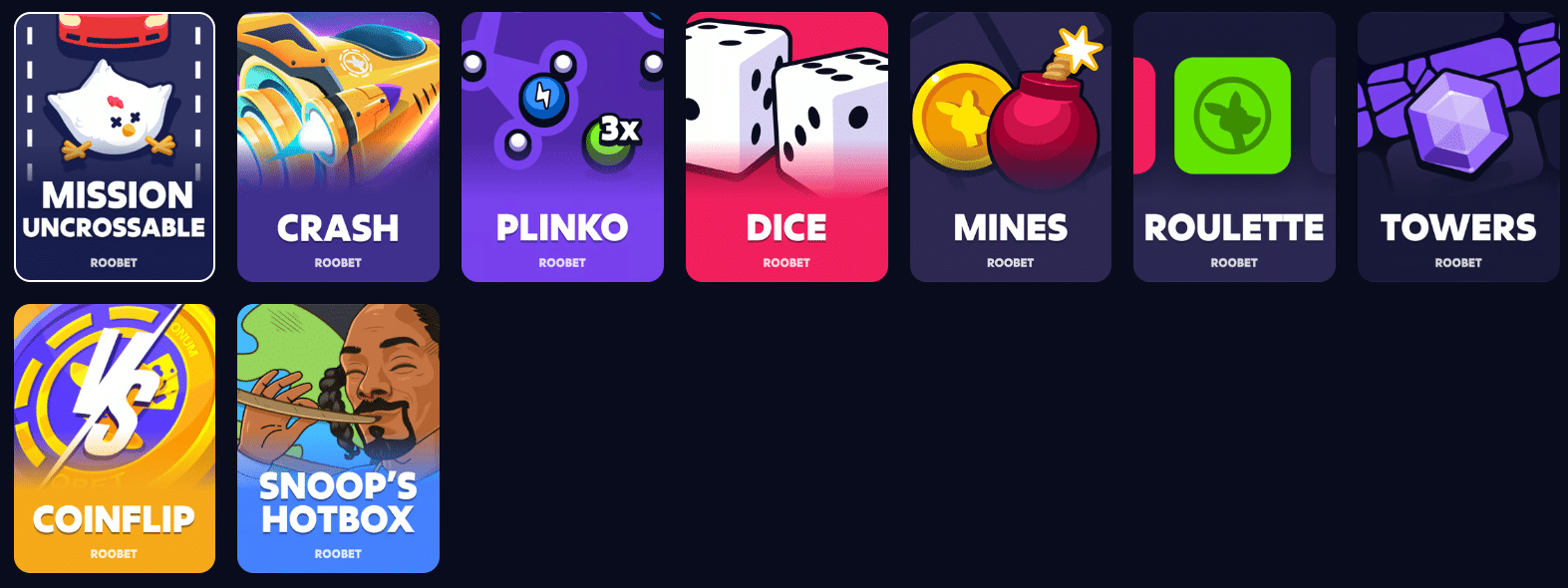 All the Roobet original games provably fair ones