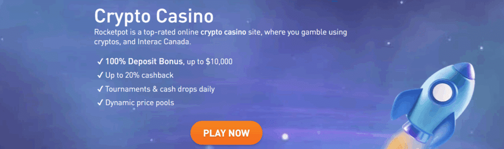 Rocketpot landing page with details on bonues