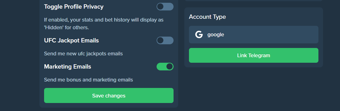 A few customization options at Duelbits.com