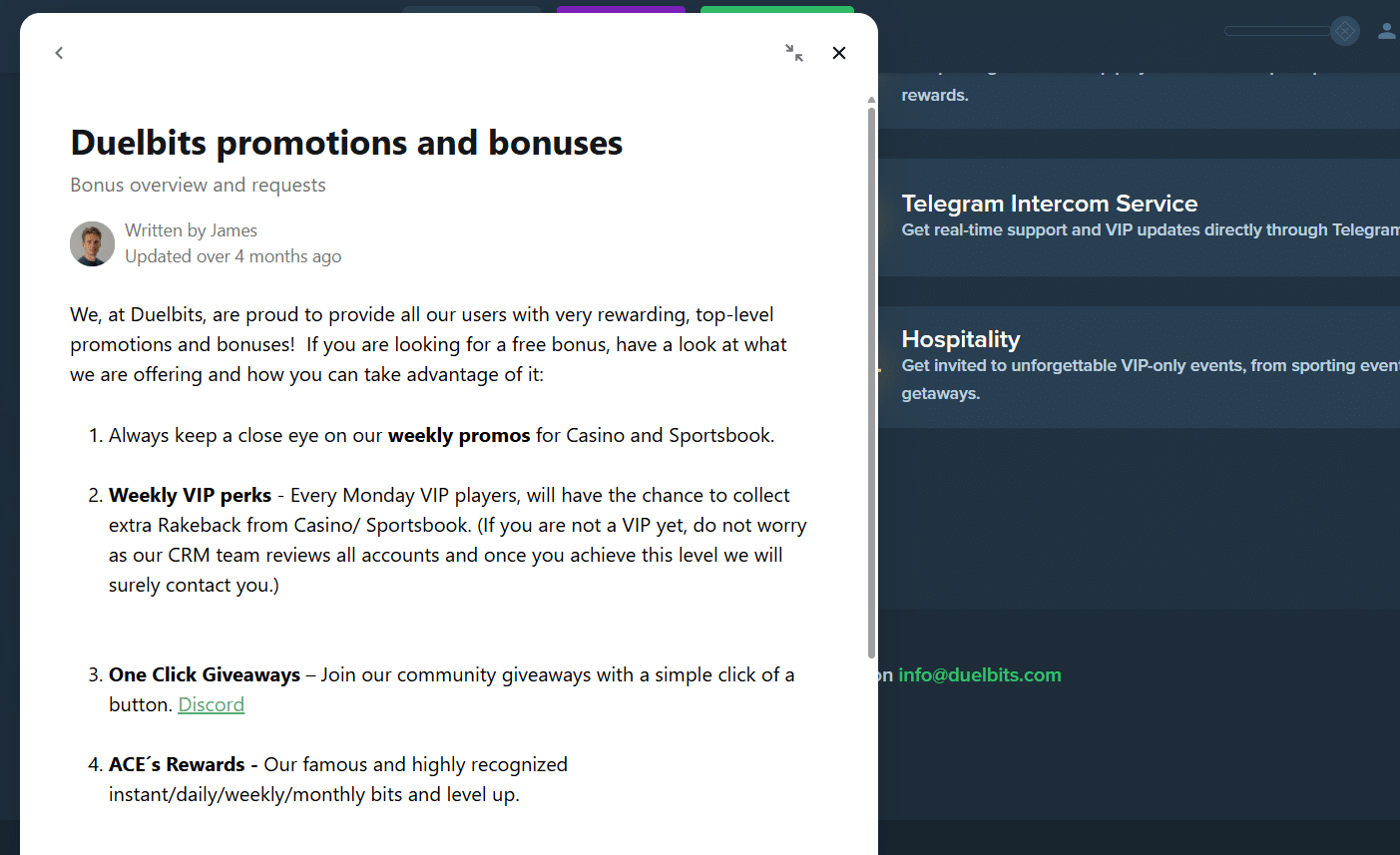 A sample of the Duelbits Help Center