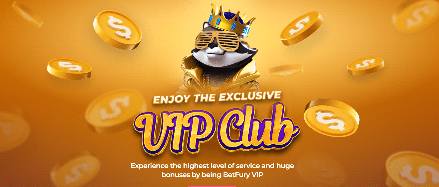 A banner for the BetFury VIP Club, which starts at level 10