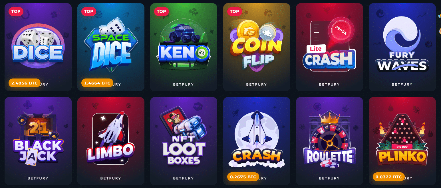 A few of the BetFury original games, but not all of them