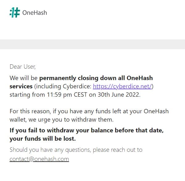 OneHash & Cyberdice closing down