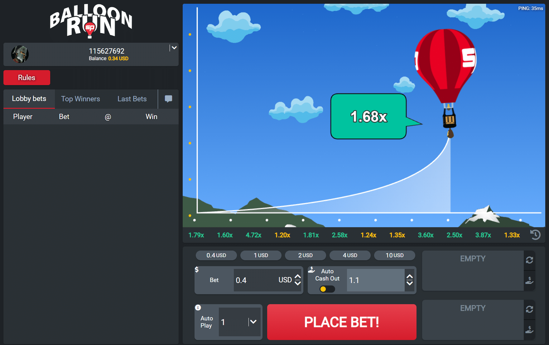 Balloon Run Crash Game