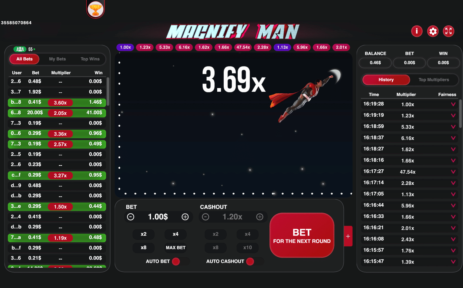Magnify Man Crash Game