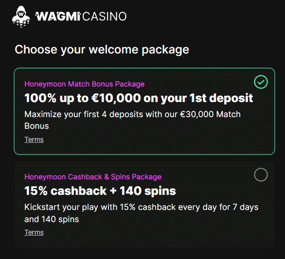 Wagmi Casino Welcome Bonus