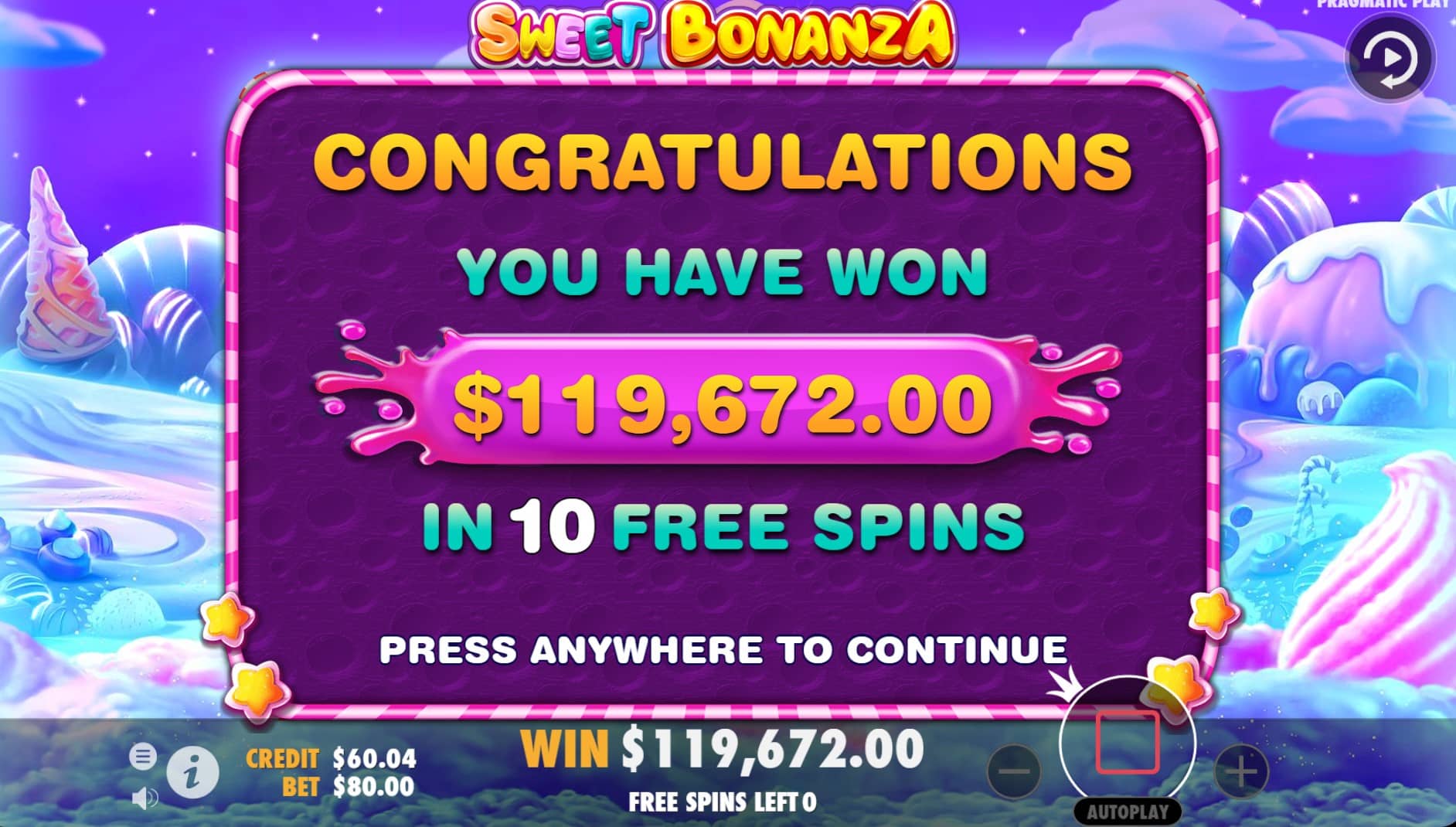 Sweet Bonanza HUGE win