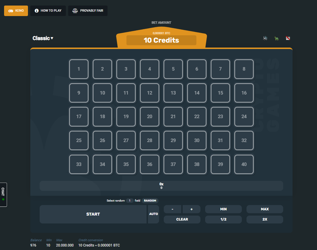 Crypto.Games Keno