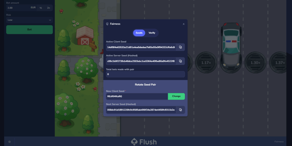 Features the Crossy Road copy by Flush.com, with overlayed the provably Fair Verification page that the review explains how to use