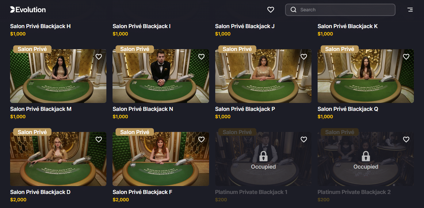 Evolution's Salon Prive lobby at RakeBit