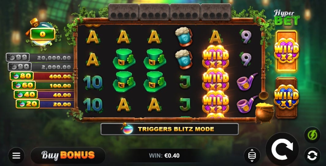 screenshot of Clover Blitz Irish themed Hold & Win slot from Kalamba Games 
