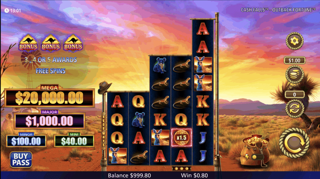 Cash Falls Outback Fortune - Licht & Wunder. Outback-Themenpokies