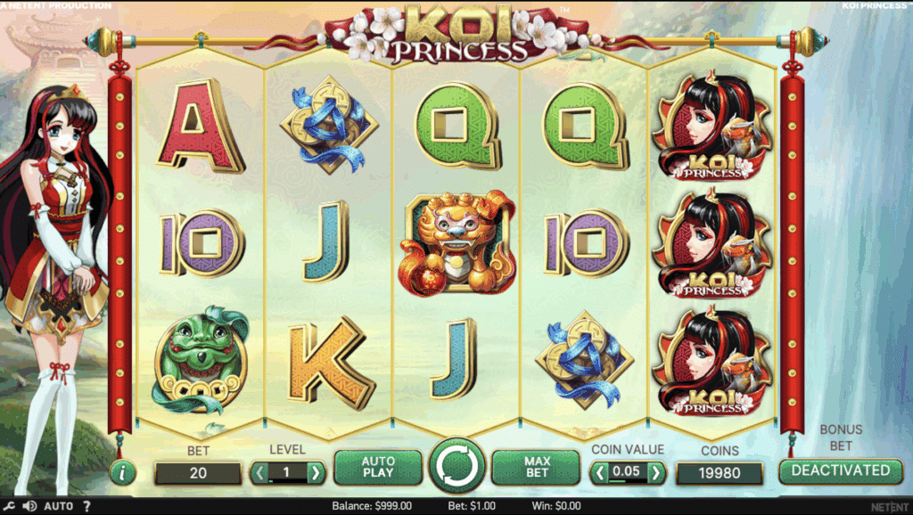 Koi Princess von NetEnt. Spielautomaten mit dem Thema Prinzessin