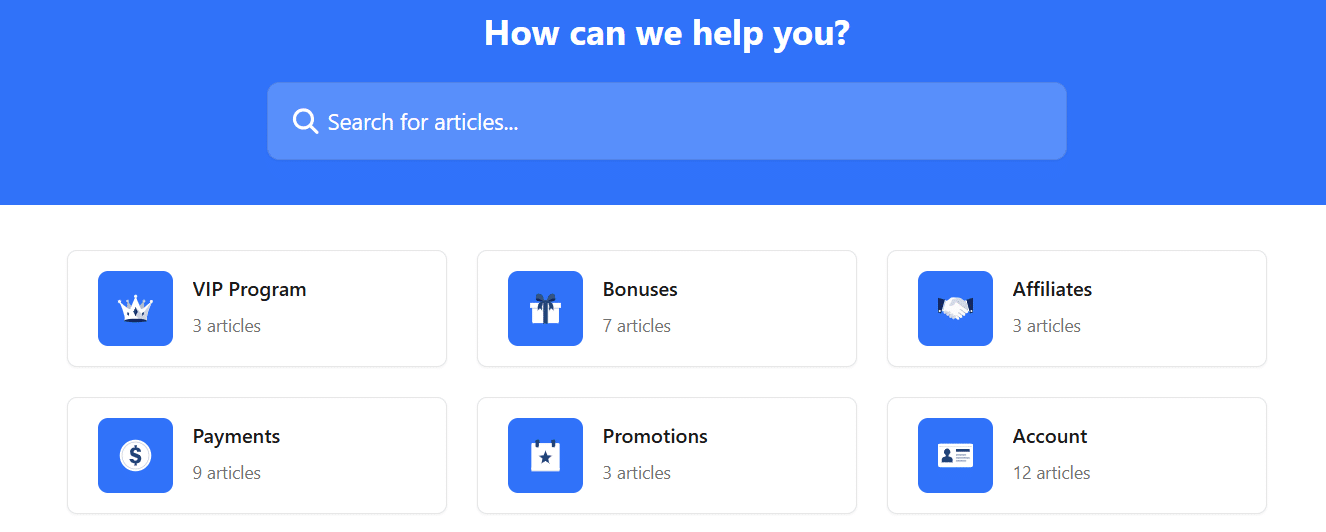 An example of the 2UP help center page, the articles featured