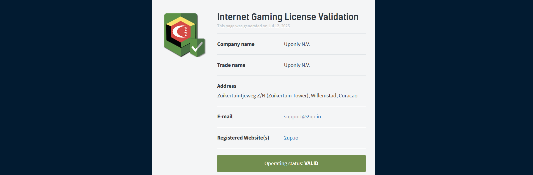 2UP casino's Anjouan license