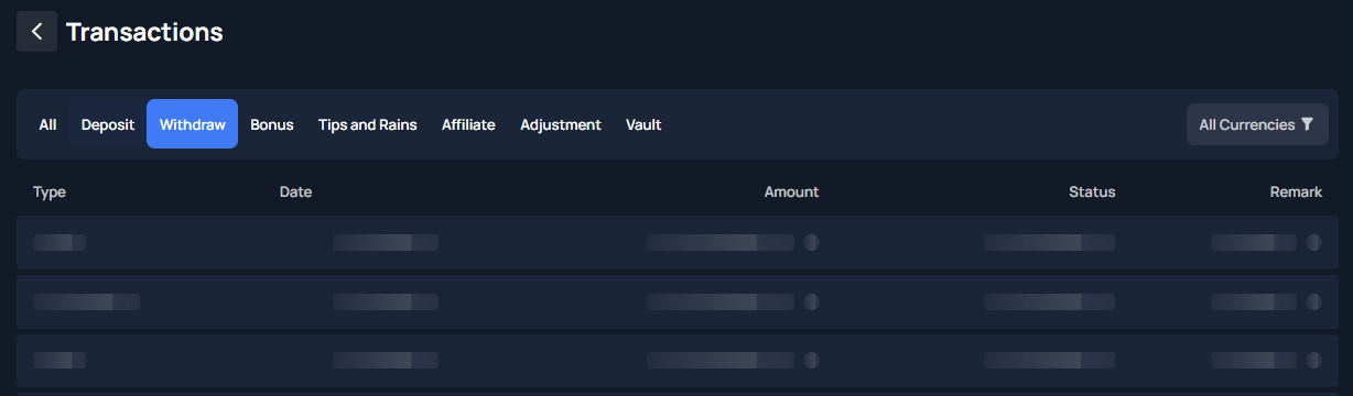 a screenshot of the transaction review section of the user profile window at 2UP