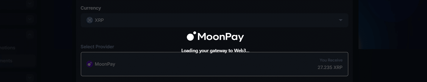La página de compra de criptomonedas MoonPay de CasinoBet