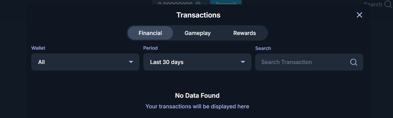 El panel del historial de transacciones del casino CasinoBet