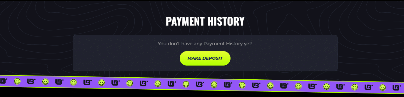 La página del historial de transacciones en LunuBet