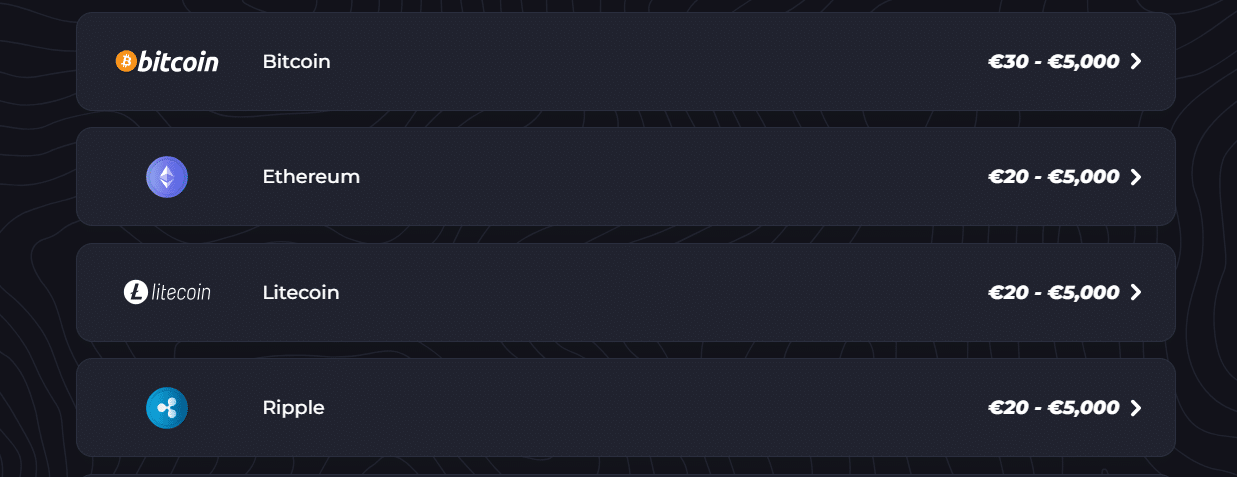 Un ejemplo de las pocas criptomonedas aceptadas en LunuBet