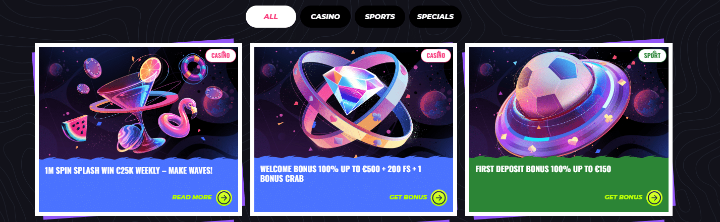 Un banner promocional de algunas de las ofertas de LunuBet