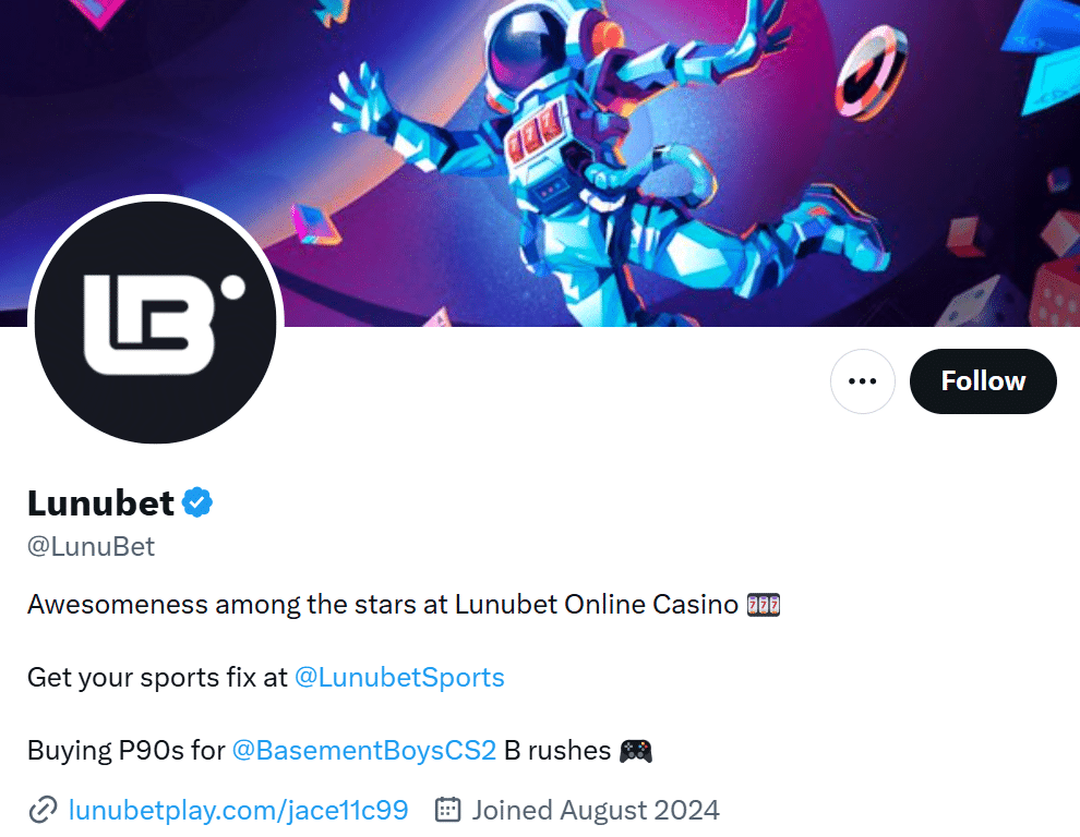 Página X de LunuBet y su descripción info