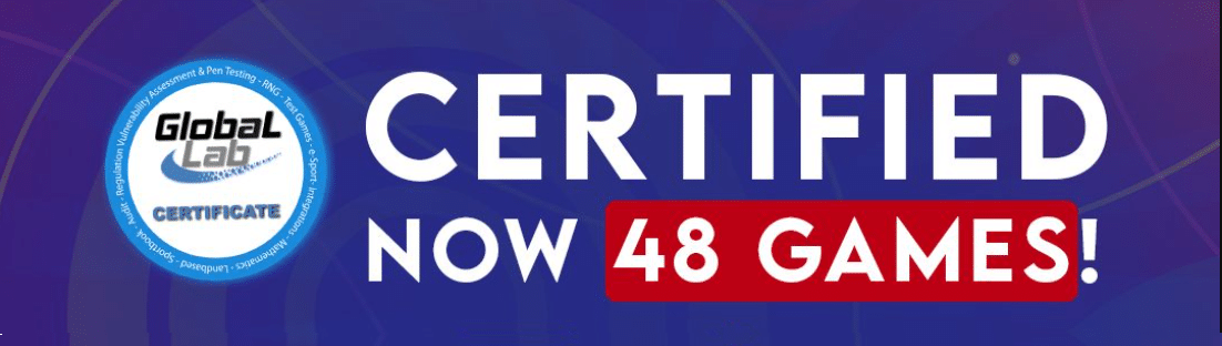 A promo mage of Mascot Gaming's advertising its certification of 48 games