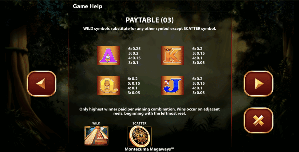 Montezuma Megaways paytable 2