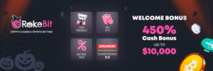 Rakebit Halloween bonus — 450% welcome offer up to $10,000 (check T&Cs)