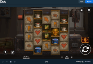 Sew slot — creepy sewing room with jars and stitched symbols, high-volatility gameplay