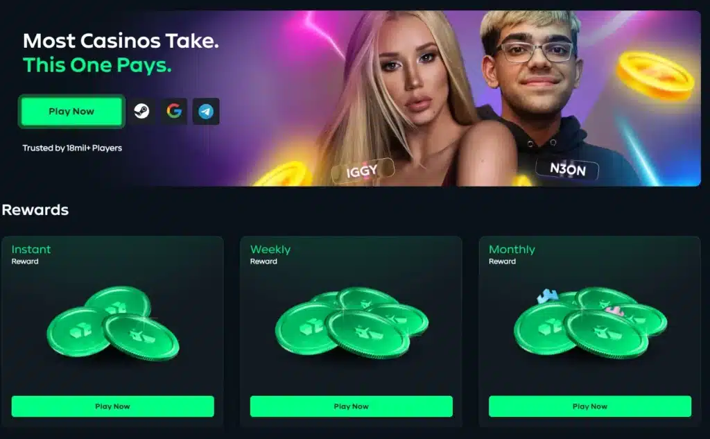 Gamdom's rewards landing page