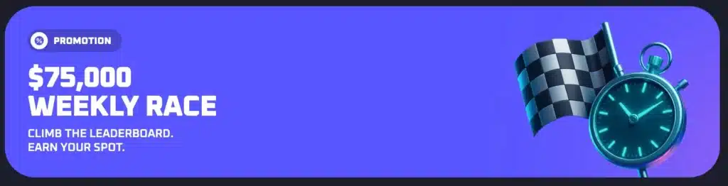 Thrill casino's 75k weekly race promotion banner