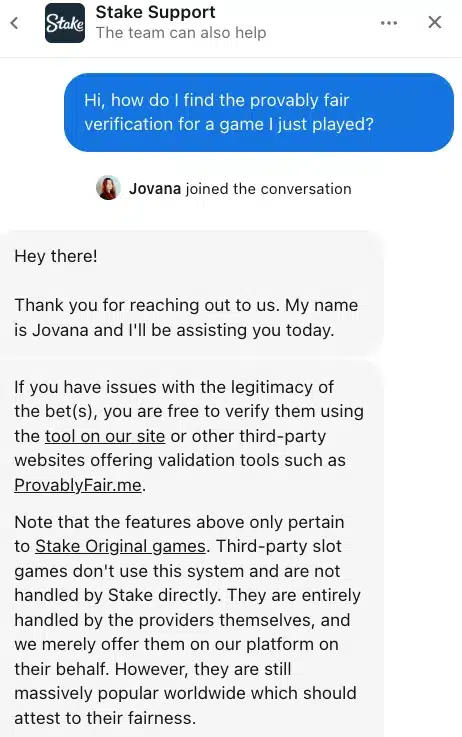 stake customer support chat screenshot