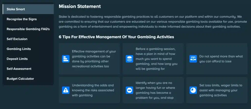 stake's responsible gambling tools and advice